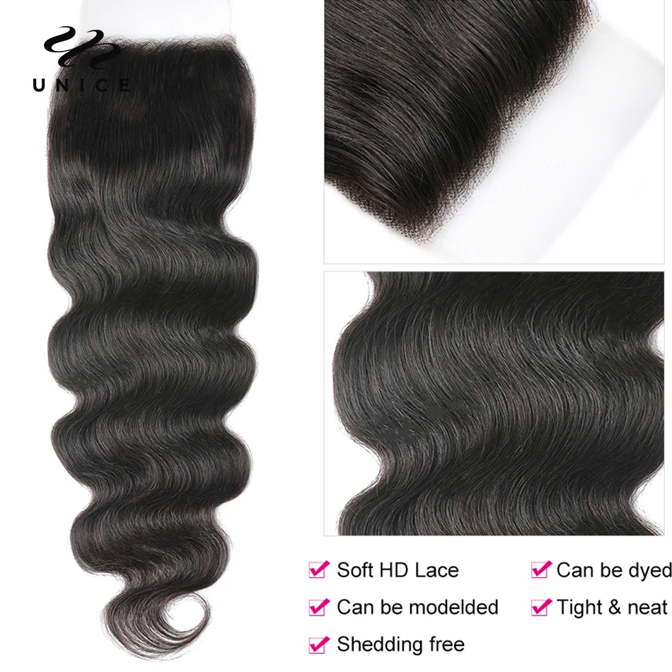 Unice Hair 5x5 HD Lace Closure 100% Human Hair Body Wave Lace Closure Real HD Match All Skins human hair extensions human hair closure human hair lace product human hair frontal