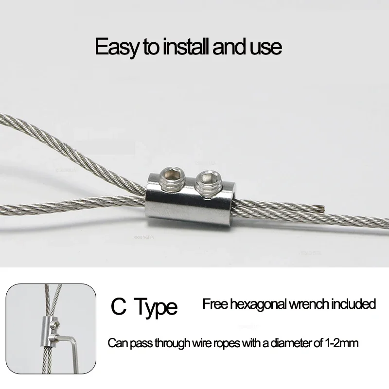 Fit 1~4mm Wire Rope Self-locking Device Double Hole Locking DIY Lighting Hanging Lifting Cable Fasteners Clip Adjustable Buckle