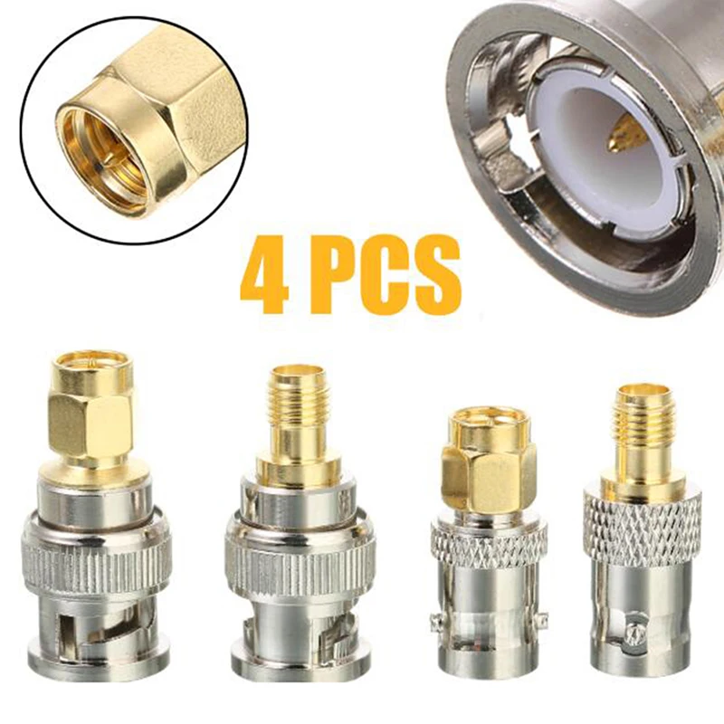 

4pcs BNC To SMA Connectors Type Male Female RF Connector Adapter Test Converter Kit Set