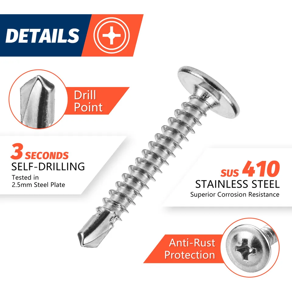 150-Pack Black Self Tapping Screws #8 X 3/4" – Phillips Truss Head For Metal, Wood, Plastic – Self Drilling Sheet Metal Screws - View #10