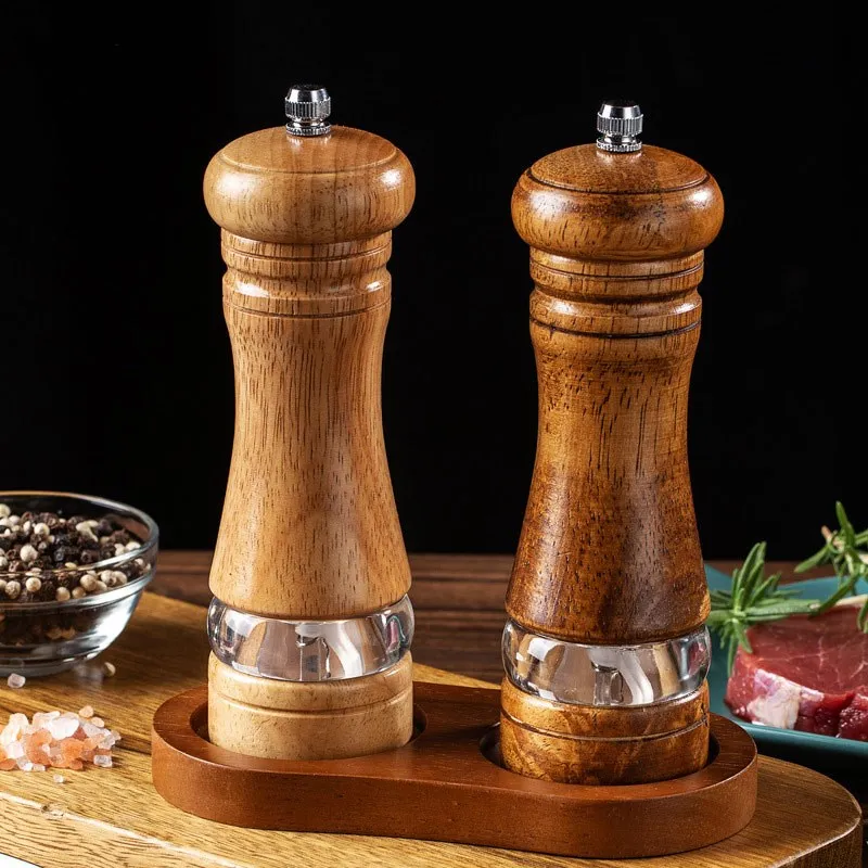 Manual Pepper Grinder Wooden Salt and Pepper Mill, Multi-purpose Kitchen Tool, Solid Wood Grinder for Household, 6 in