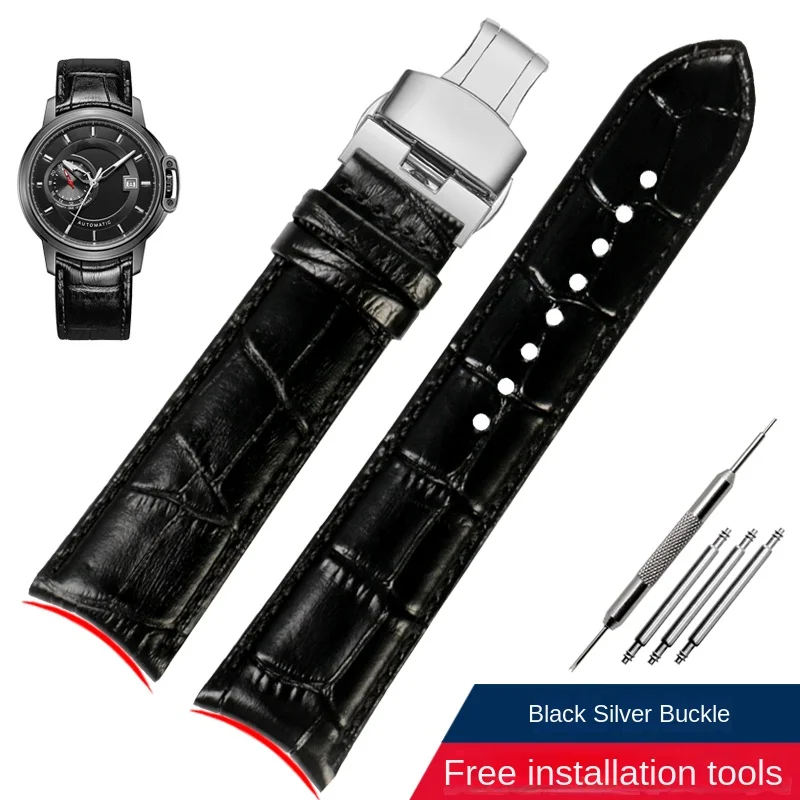 thumbnail image 1 of Correa de reloj de piel de vaca con extremo curvo universal de 20, 21 y 22 mm para Rossini, Tissot, Citizen, Seiko, Jaeger-LeCoultre, correa de reloj para hombre con boca de arco, 1 of 5