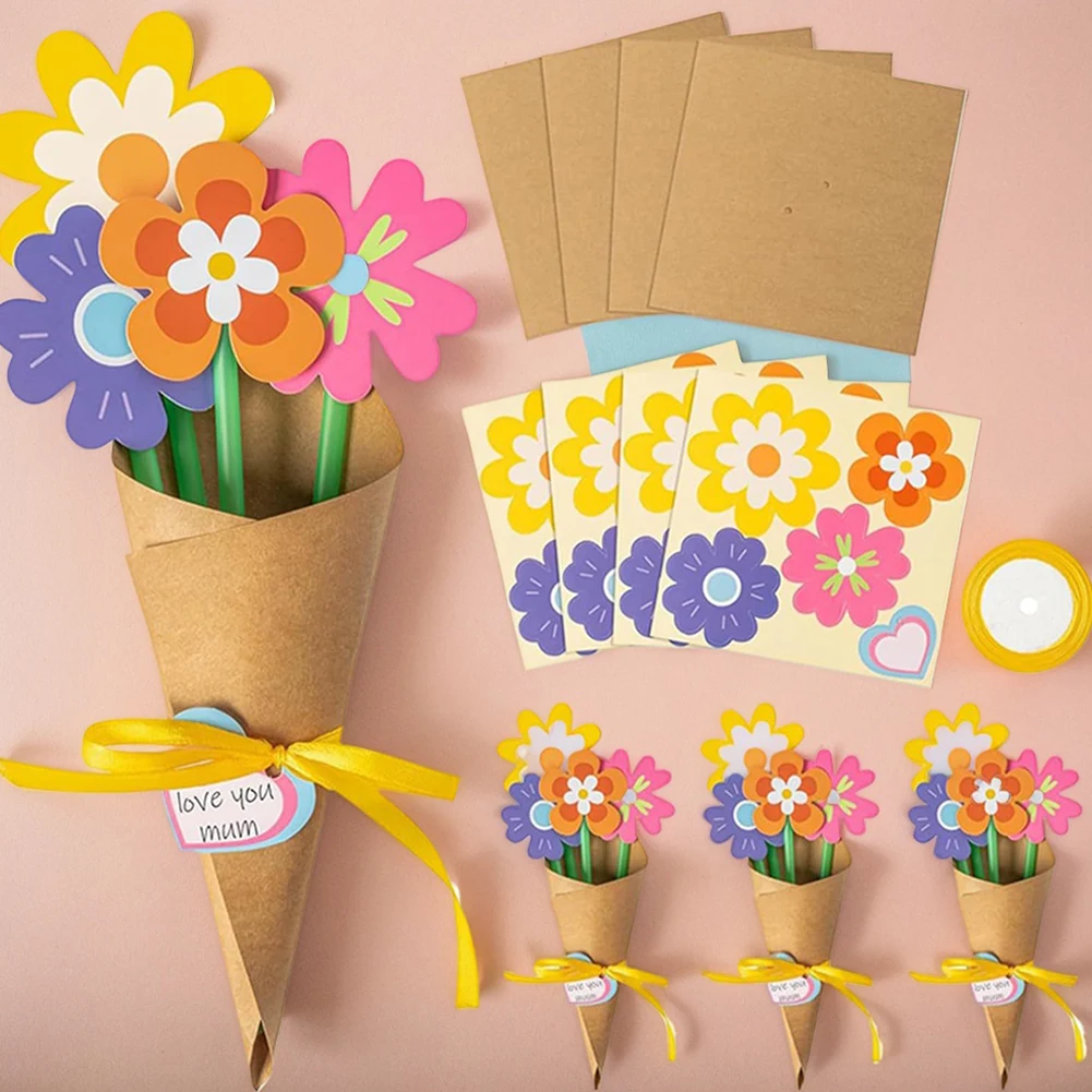 꽃다발 공예 키트 DIY 꽃다발 인사말 카드 어머니의 날 감사 선물용 인공 꽃 공예 키트