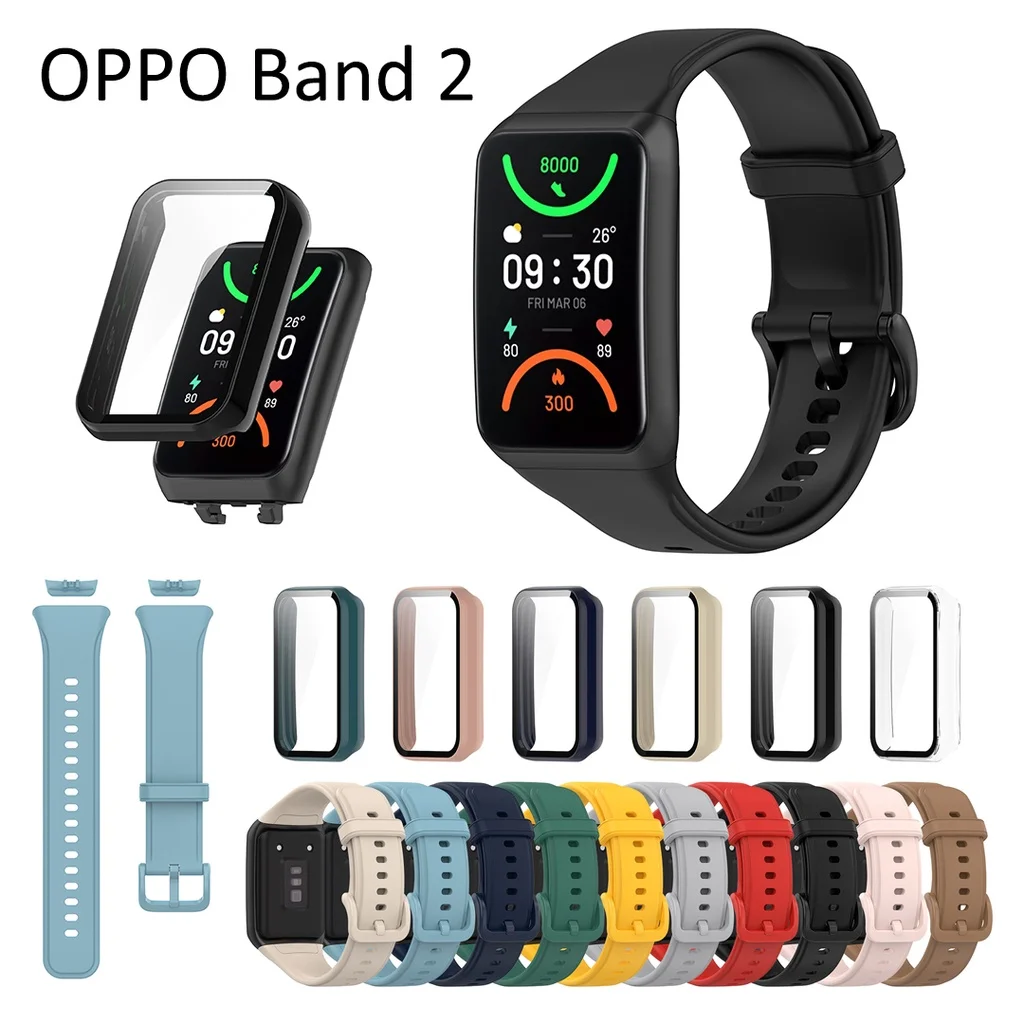 Per OPPO Band 2 strap custodia protettiva per schermo in vetro temperato custodia per paraurti per PC custodia in silicone soft smart band accessori