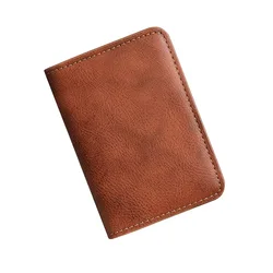 Slim RFID Blocking Leather Wallet for Men - Minimalist Front Pocket Card Holder with ID Window (Brown)