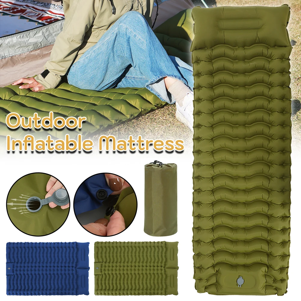 

Outdoor Camping Inflatable Mattress Folding Sleeping Pad with Pillow Fast Inflate & Deflate Sleeping Mat for Hiking Backpacking