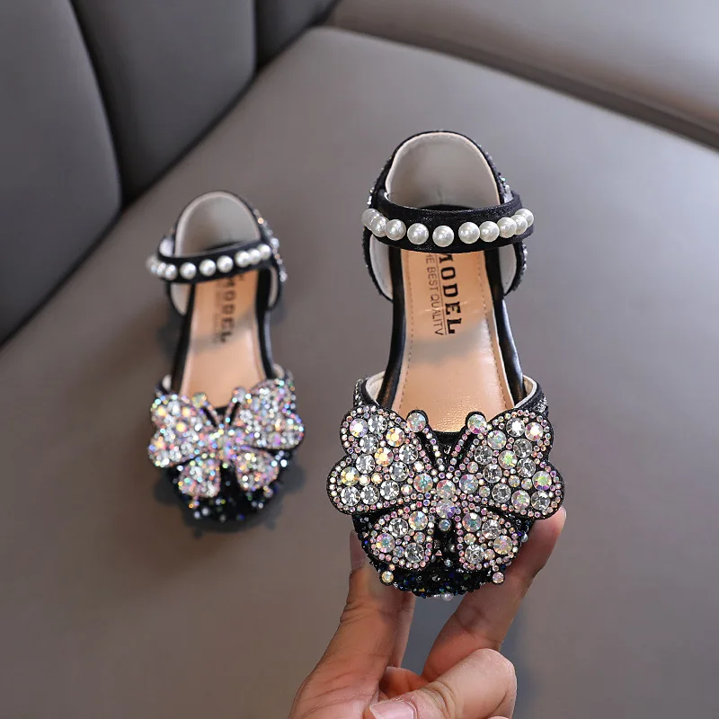 

Girls' Sequined Fashion Butterfly Sandals Summer Children's Glitter Pearl Beading Flats Princess Kids Breathable Beach Sandals
