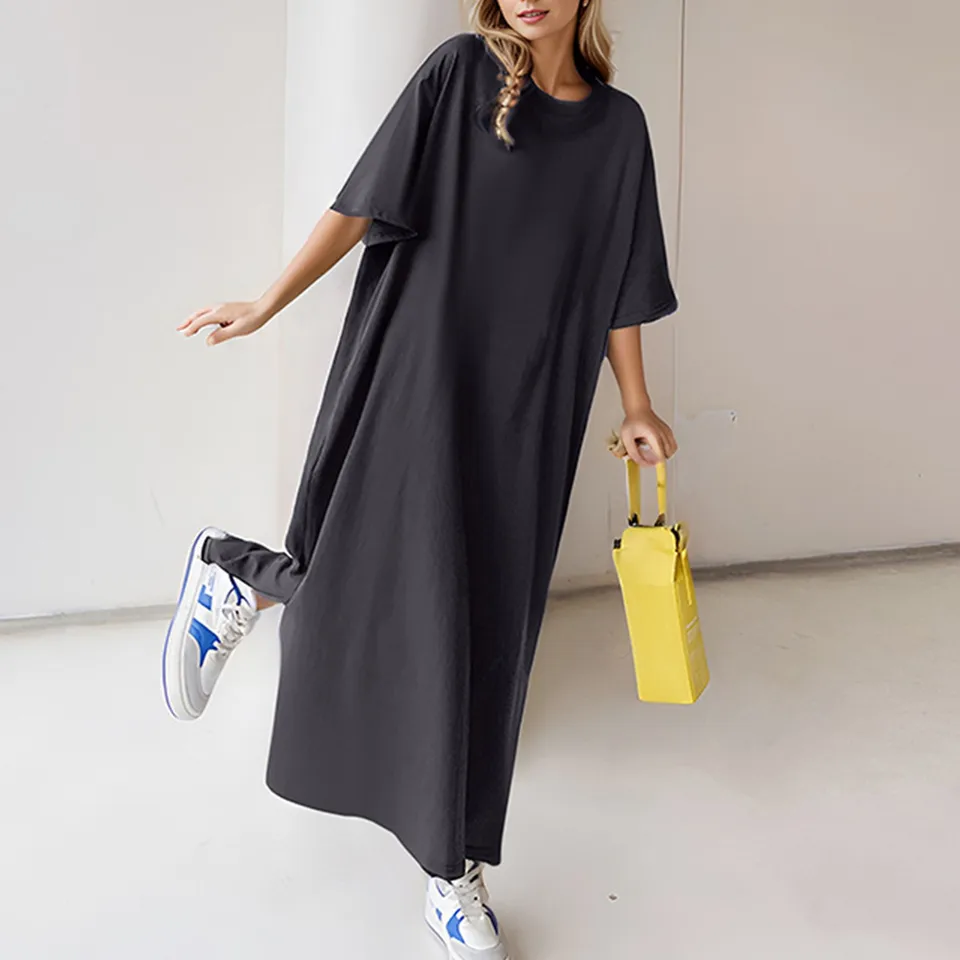 Oversized Solid T Shirt Dress for Women