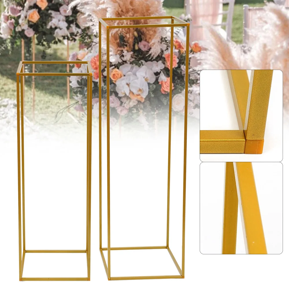 2 Pcs Metal Flower Floor Vase Column Flower Stand 80cm/31.5in +100cm/39.37in Tall Gold Holder for Wedding Supply