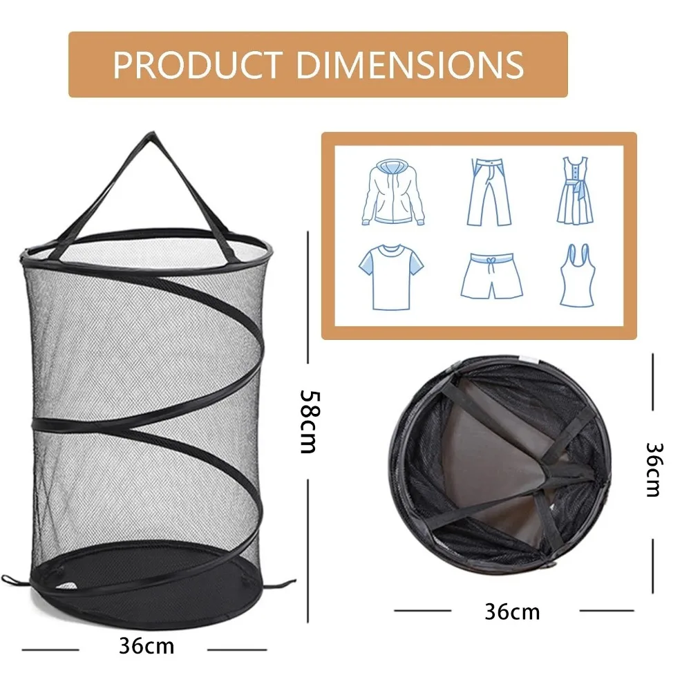 Folding Dirty Laundry Sorting Basket Large Mesh Yarn Storage Bag Frame Bucket Laundry Organizers Storage Pouch Storage Organizer 6