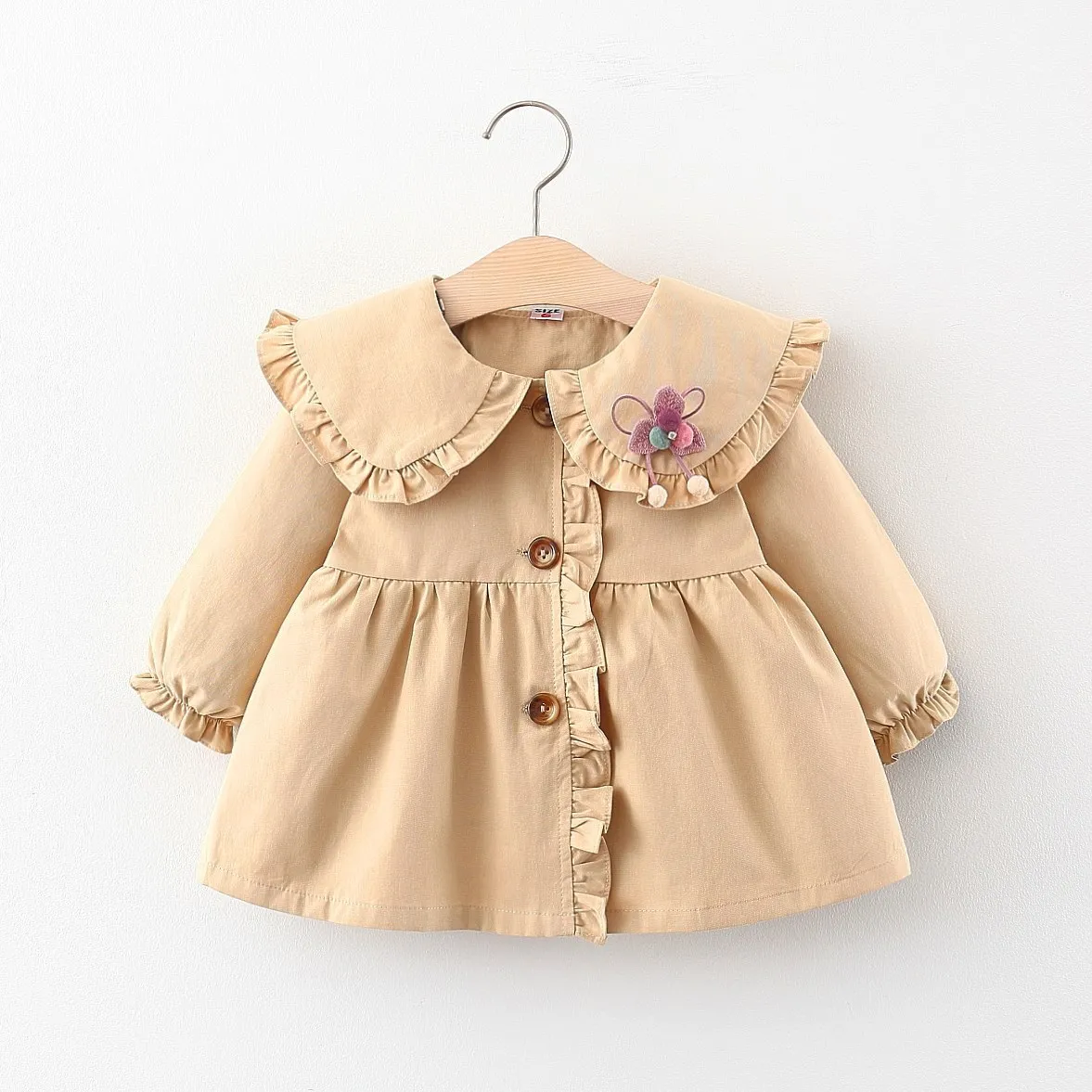 Trench Childrens Clothing Spring Korean Girls Windbreaker Coat Solid Color Middle Length Baby Cardigan Lapel Collar