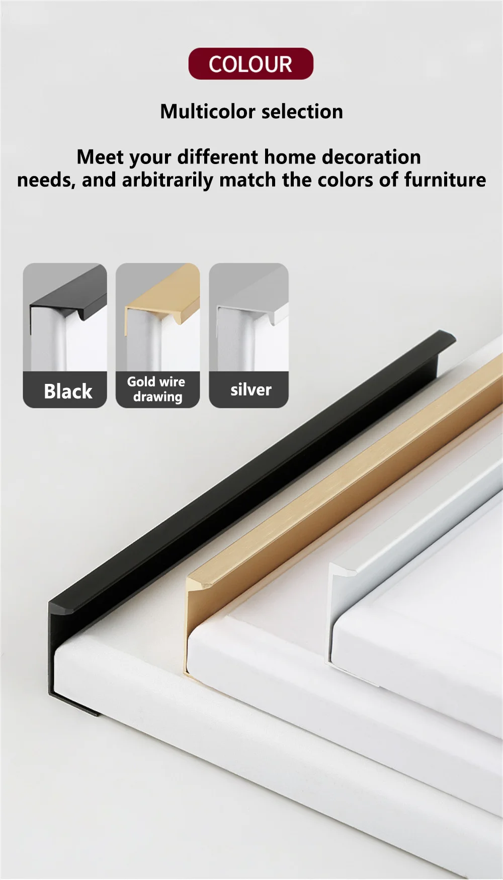 Description Picture 6 of itemNon-punch Furniture Handle Brushed Gold Silver Matte Black Lacquer White Cabinet Handles Hidden Handles for Cabinets and Drawers
