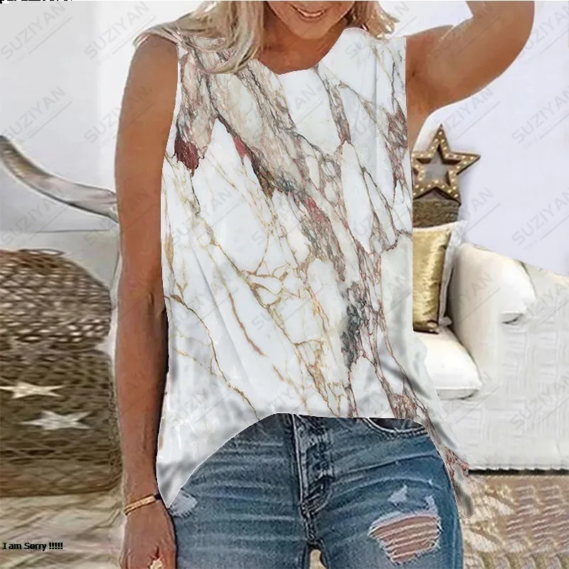 

2023 Fashion New Loose Style Women's Sleeveless T-shirt 3D Printing Casual Large Summer Women's Simple Tank Top Sleeveless Top
