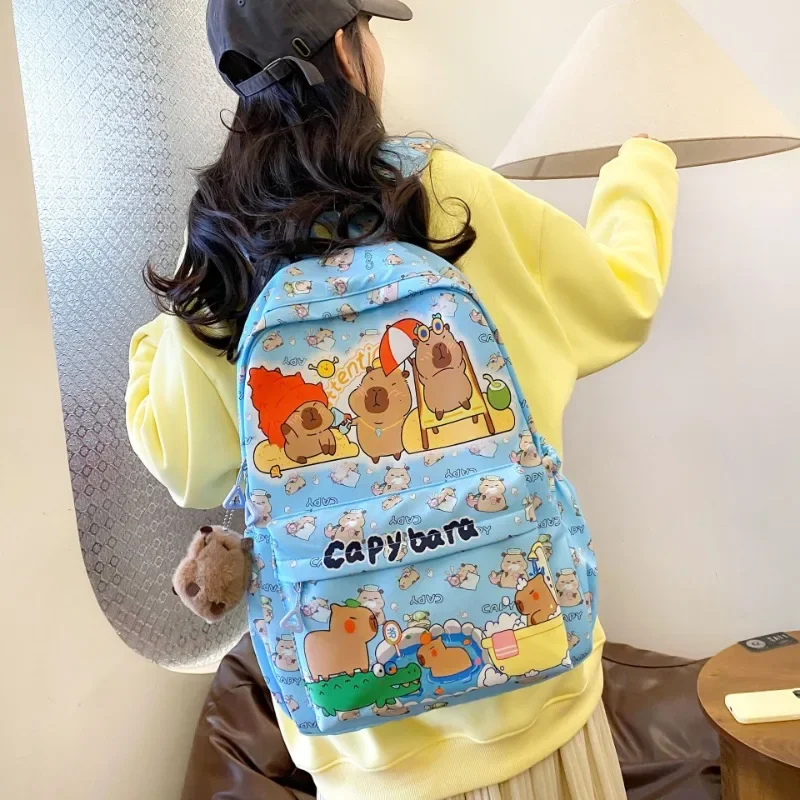 2025 Trend Large Capacity Capybara Book Bag Girl Nylon Backpack Kawaii Cartoon Student School Bag Cute College Backpack mochila 3