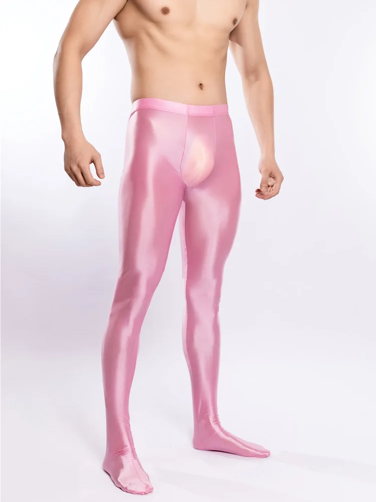 Sexy Men Oil Glossy Shiny Tights Pencil Pants Sheer See Through Unisex Elastic Yoga Leggings Stain Smooth Full Pants Candy Color 6