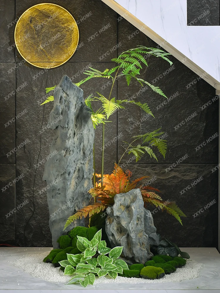 

Rockery Stone Landscape Indoor Corner Artificial Stone Green Plant Landscape Tea Room Office Stairs Dry Landscape Decoration