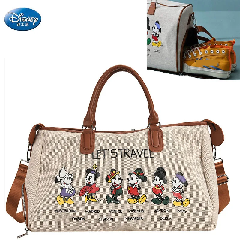 Disney-bolsa de viaje de lona de Mickey hombre, de gran capacidad bolso de hombro, de viaje para almacenamiento de zapatos, bolsa deportiva para Fitness