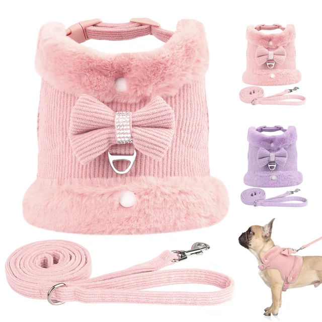 Soft Warm Dog Harness Leash Set Cute Chihuahua Yorkie Small Dog Cat Harnesses Vest Clothing With Bowknot for Pug French Bulldog Soft Warm Dog Harness Leash Set Cute Chihuahua Yorkie Small Dog Cat Harnesses Vest Clothing With Bowknot for Pug French Bulldog