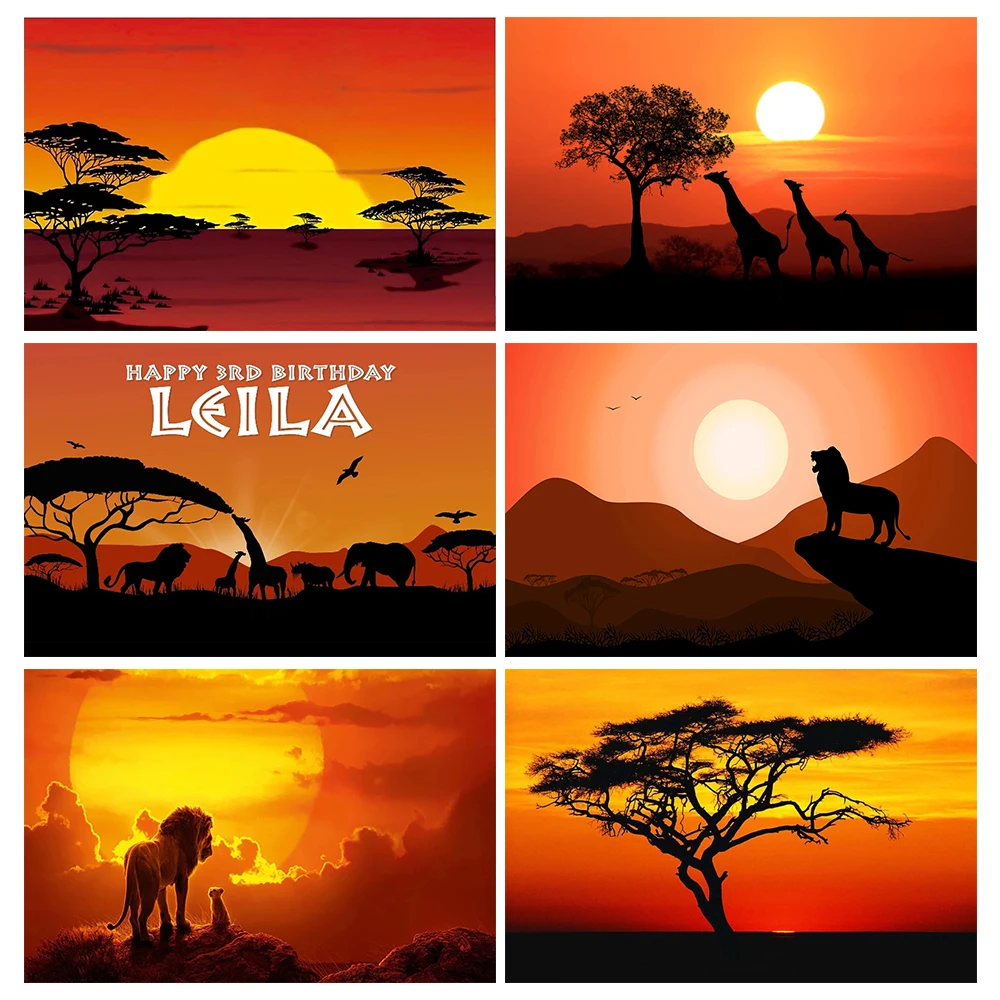 

Lion King Simba Photography Backdrop Customizable Kids Birthday Party Vinyl Cloth Sunset Photo Shootings Background Baby Shower