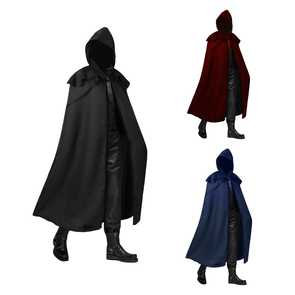 

Medieval Men Costumes Knight Pirate Prince Gothic Retro Hooded Long Cloak Capes Halloween Party Stage Cosplay Tops