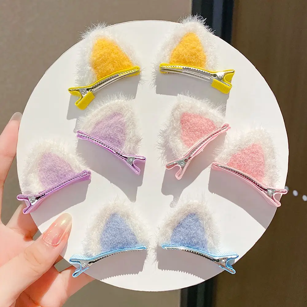 Lovely 2pcs/Set Cartoon Plush Female Headdress Cloth Korean Style Barrettes Cat Ear Hairpin Women Hair Clips Hair Accessories