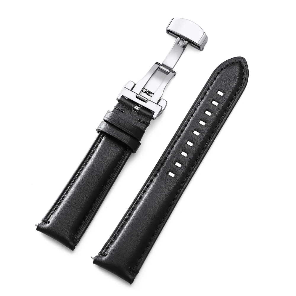 Luxurious Genuine Cowhide Leather Watch Band with Butterfly Buckle - Vintage Soft Strap