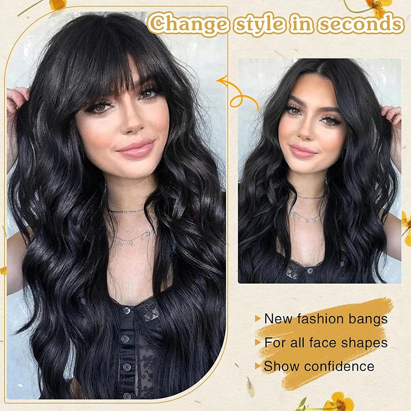 Frange Sintetiche Finte Effetto Naturale, Extension Capelli Frontali, Frangia Nera Marrone con Clip, Doppie Ciuffe Laterali per Acconciature - immagine 5