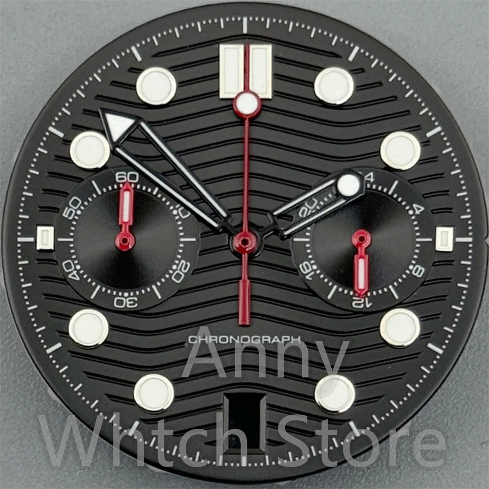 Green Luminous Chronograph Watch Dial with Date Windows, 31mm
