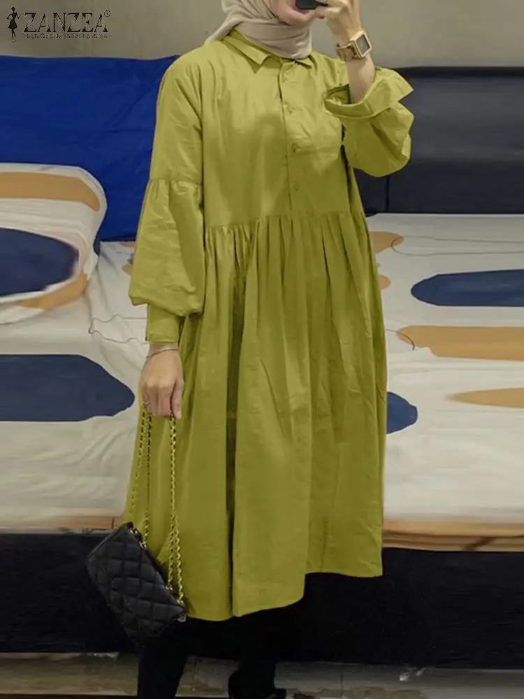 

Women Fashion Long Sleeve Shirt Dress Muslim Abaya Kaftan Maxi Robe 2024 ZANZEA Casual Buttons Down Vestidos Ramadan Sundress