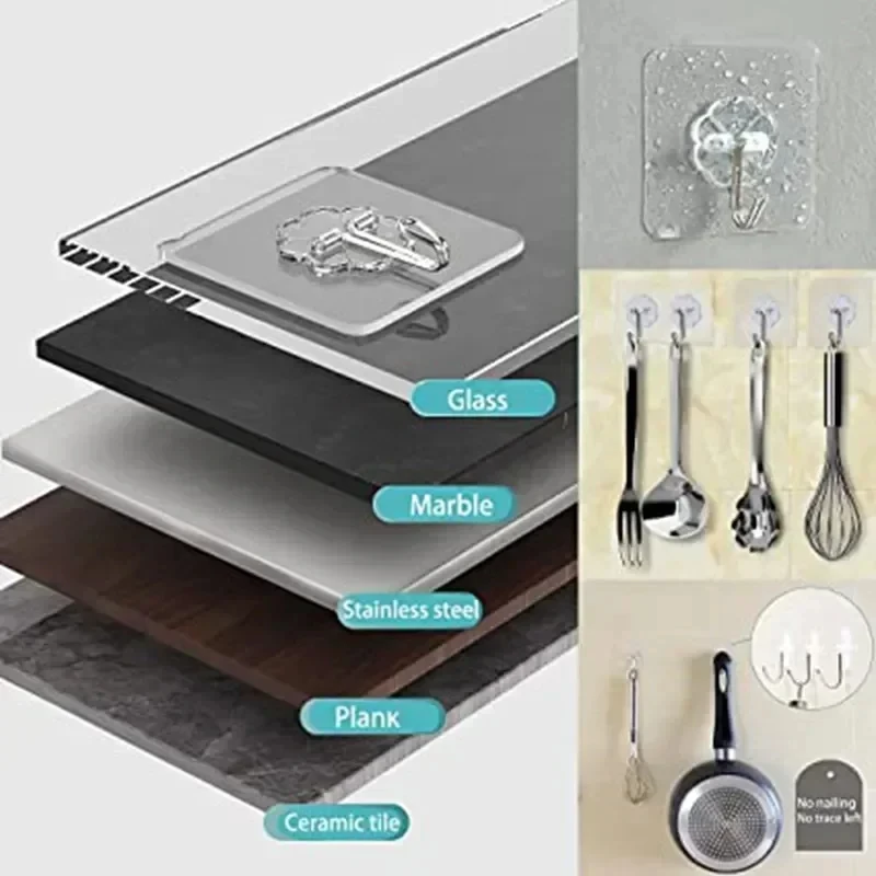 Wall Hooks 5/10/20 Pcs Door Hook Adhesive Wall Hooks Transparent Anti-skid Traceless Heavy Duty Stick on Hook Bathroom Kitchen Wall Sticker