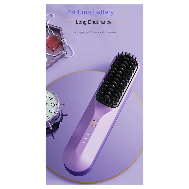 Rechargeable Hot Comb Cordless Hair Brush Straightener Heat Pressing Combs Electric Comb Anti Burn Fast Heatingb64b