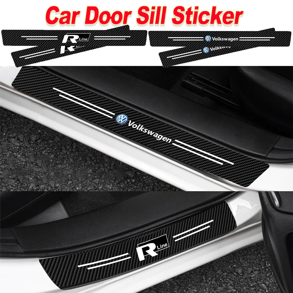 4PCS Car Sticker Protector Black Pu leather Car Door Sill Threshold Anti-scratch For VW RLINE POLO golf passat GTI