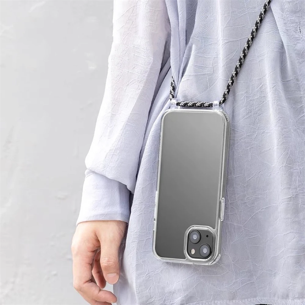Transparent Crossbody Phone Case with Necklace Cord and Soft Cover