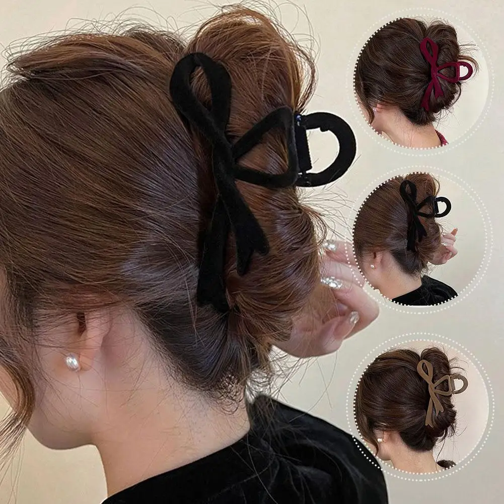 Red Velvet Bow Hair Clips Autumn Winter Women Hair Female Clip Hairpin Korean Accessories Elegant French Headwear Gift Claw S3R6