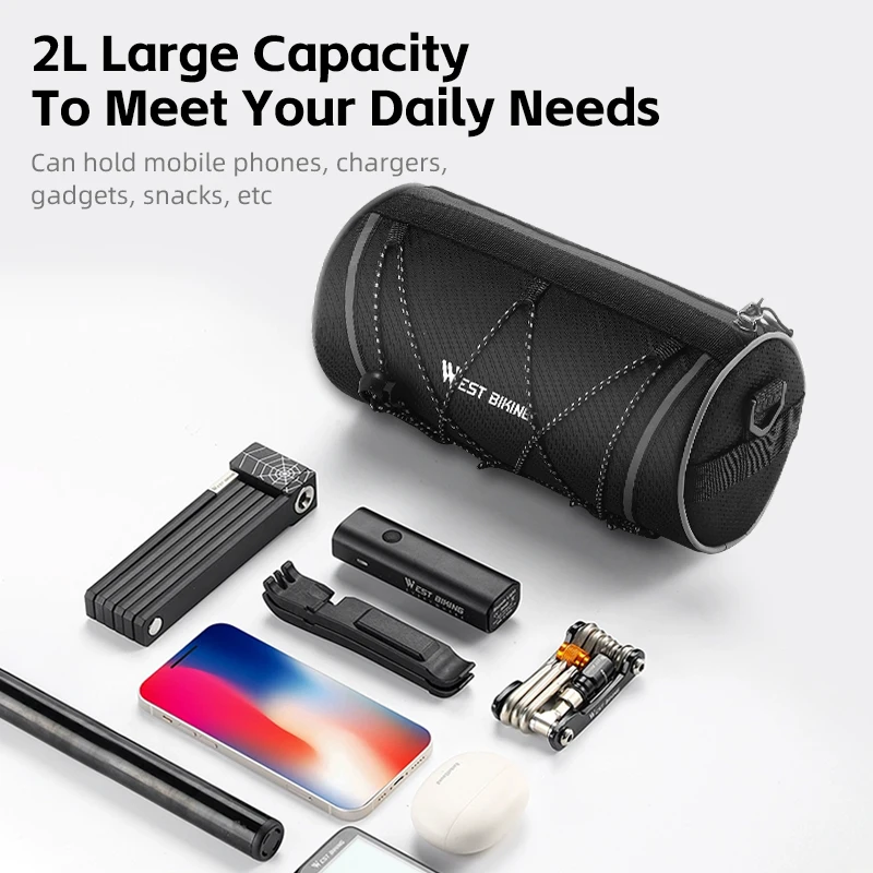 WEST BIKING Bicycle Front Bag 2L Large Capacity Waterproof Multifunctional Bike Handlebar Bag Portable MTB Road Bike Frame Bag