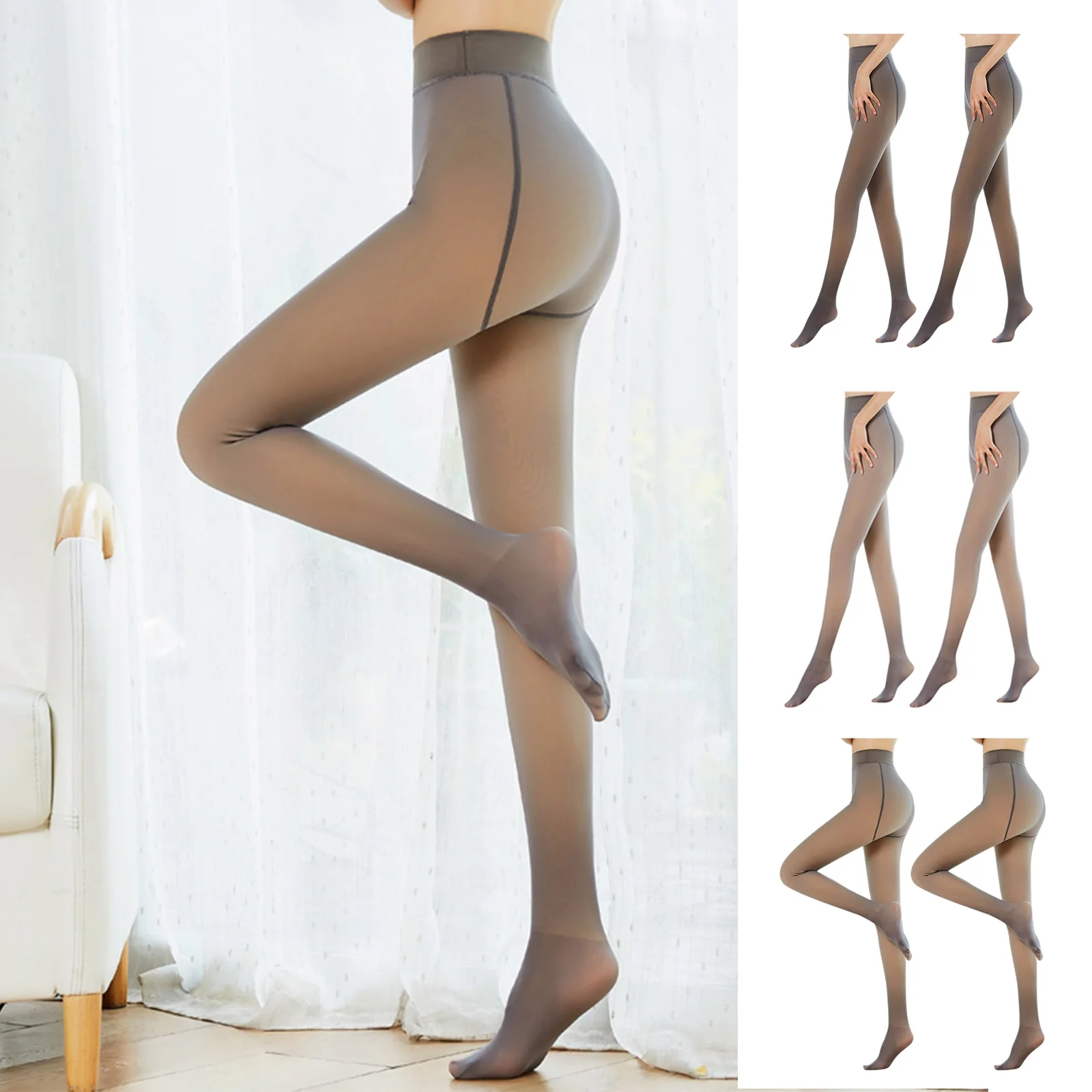Nylon Fleece Lined Tights Women Leggings Middle Waisted Thermal