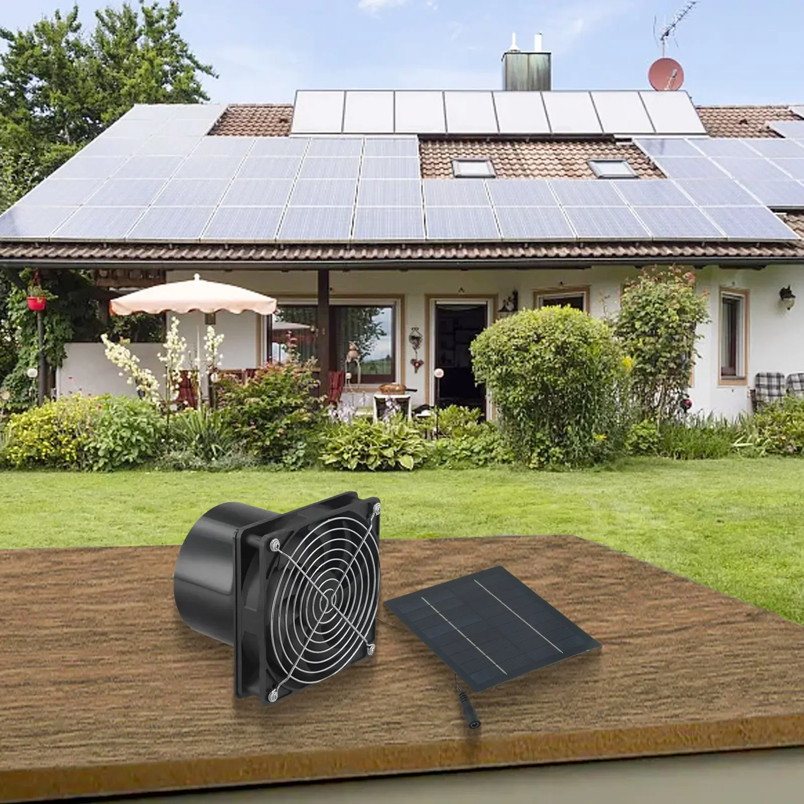 1pc Solar Powered Exhaust Fan 50W Solar Panel With High Speed Exhaust Fan For Home Kitchen Greenhouse Treehouse