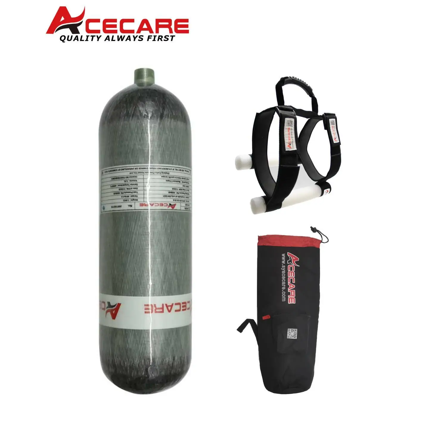 

ACECARE 4500Psi 300Bar 30Mpa 6.8L Carbon Fiber Cylinder High Pressure Diving Tank HPA Air Bottle M18*1.5 with Tank Bag or Strap