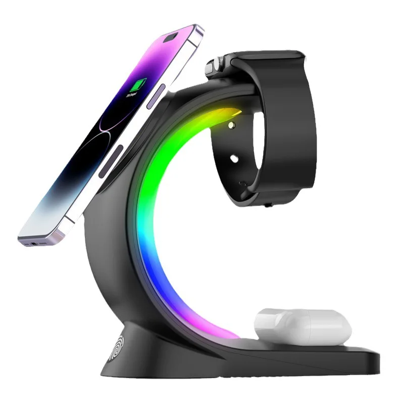 Three In One Magnetic Suction Wireless Charger Suitable For Iphones Watch Headphones Wireless Fast Charging Desktop Stand