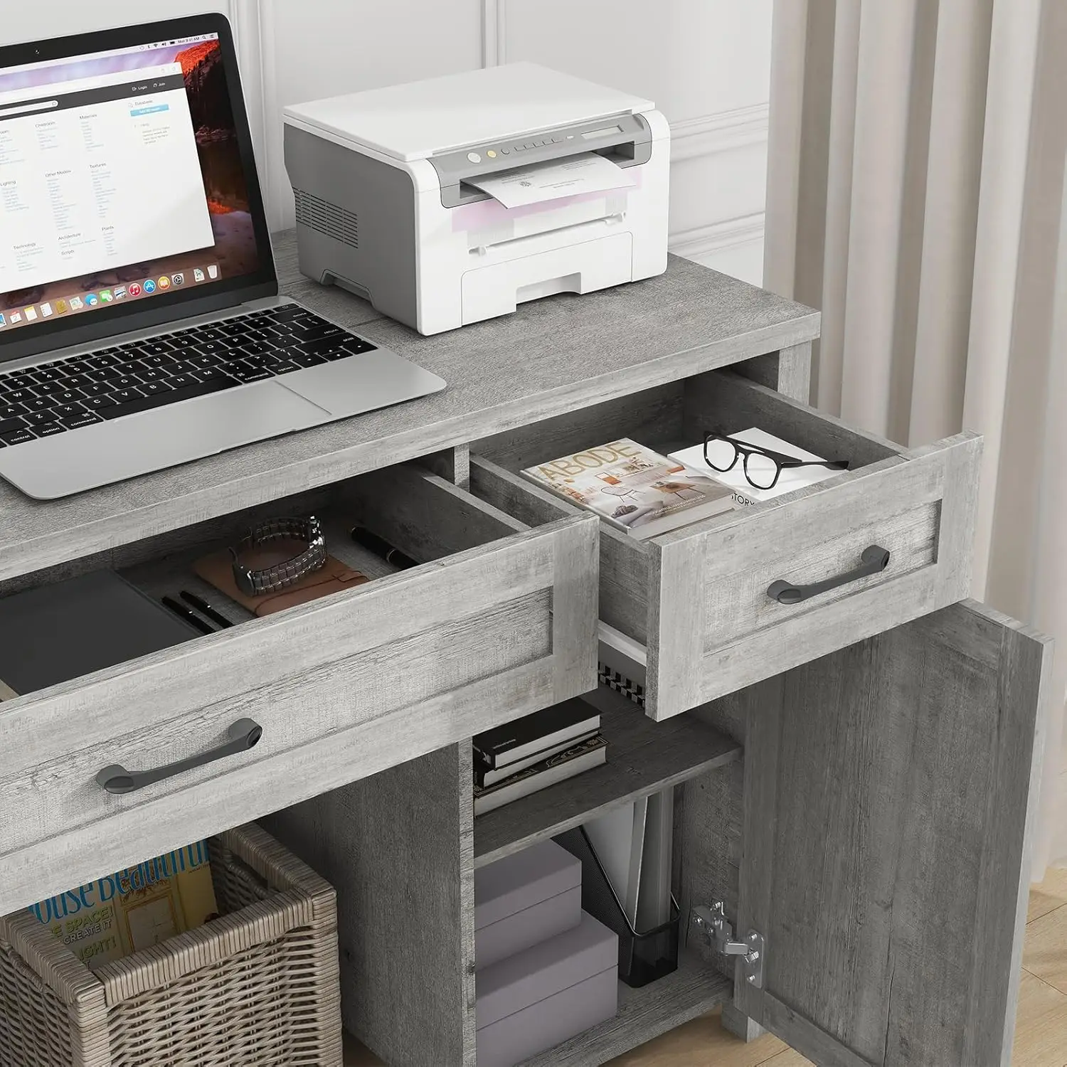 Farmhouse 47" Executive Desk, Computer Desk with Drawers and Storage Cabinet, Workstation Computer Table