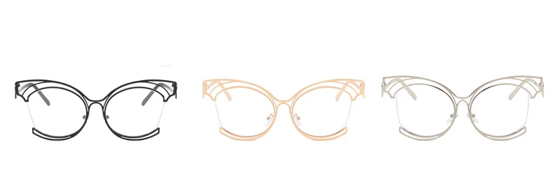 56755 Neue Halbrahmen Aushöhlen Optische Brillengestell Frauen Mode Cat Eye Metall Flache Spiegel Klare Locken Beine Brillen – Detail 8