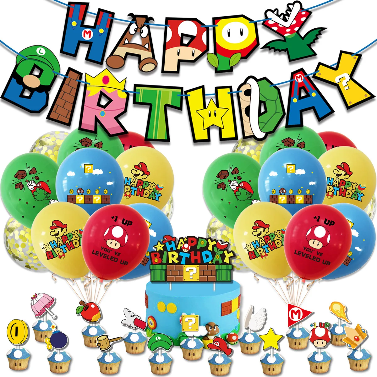 Decorazione Per Feste A Tema Mario Bandiera Di Compleanno Super Mary Che Tira La Carta Della Torta Inserimento Del Set Di Palloncini Forniture Per Dec