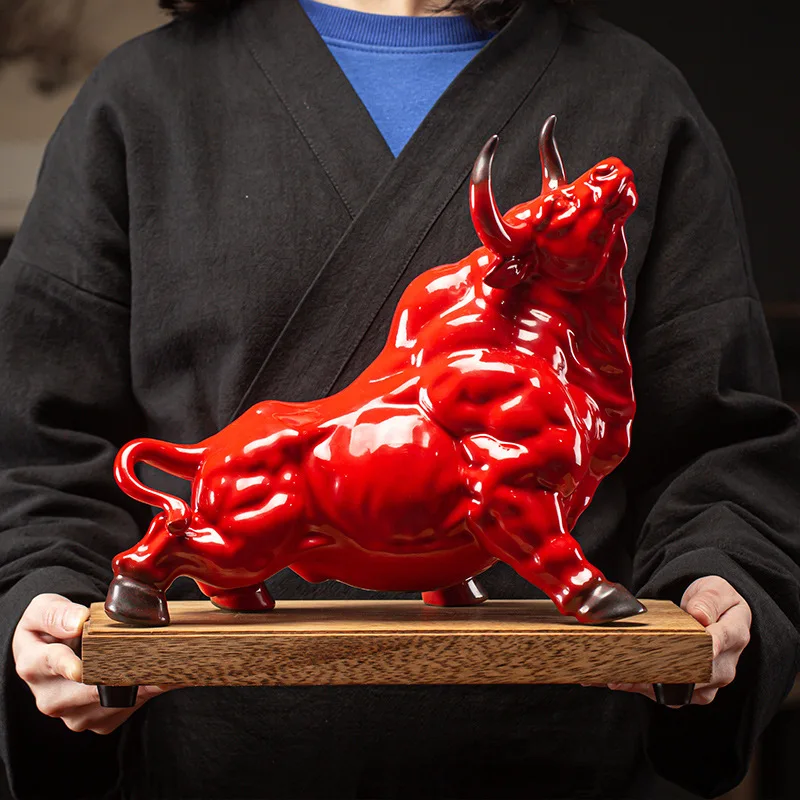 Big Ceramic Bull Symbol of the New Year Decorations, Creative Lucky Feng Shui Cattle Figurines, Home Office Desktop Decor, New