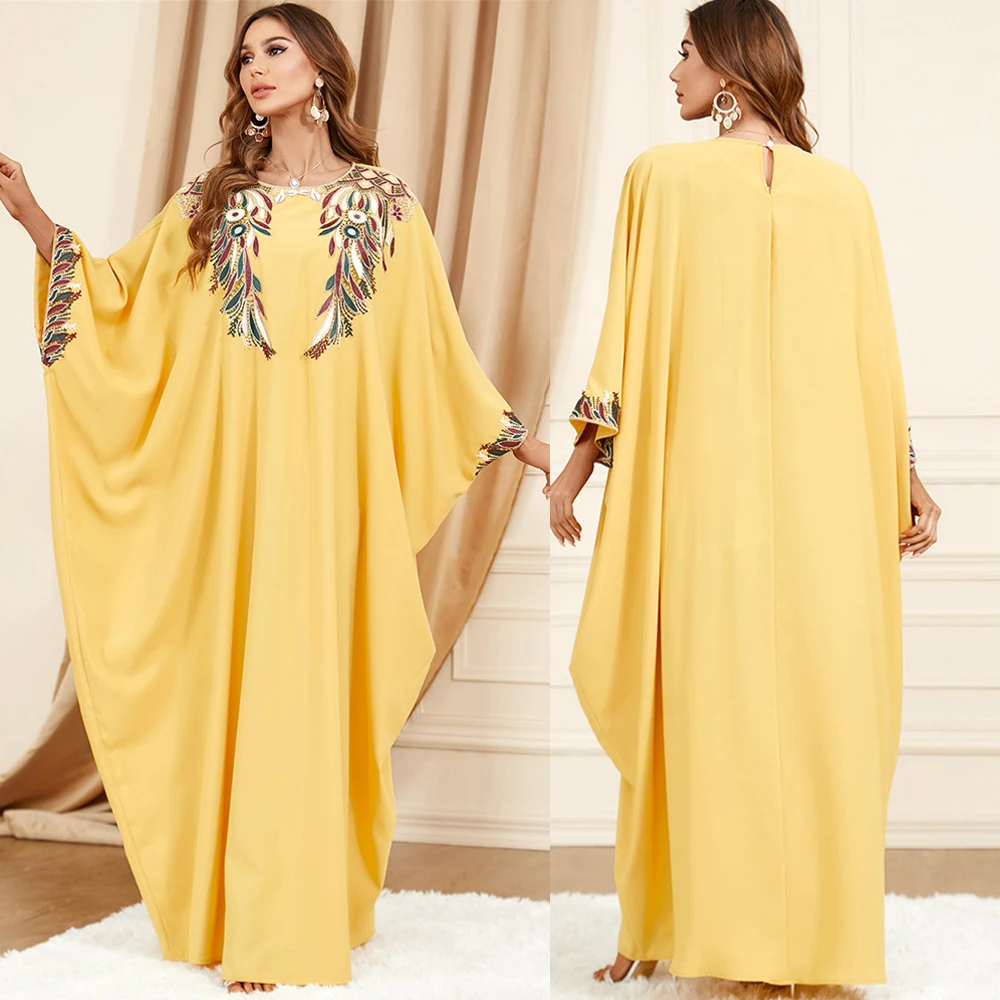 

2023 Eid Mubarak Caftan Muslim Women Abaya Batwing Sleeve Maxi Dress Dubai Kaftan Gowns Loose Party Robe Gown Moroccan Ramadan