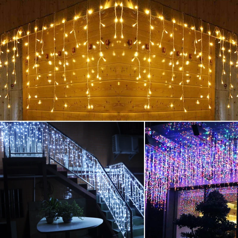 

Christmas LED Curtain Icicle String Lights Outdoor Garden Eaves Mall Street Decorative Fairy 120Leds Garland Light Droop 0.6m