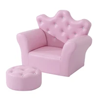 Kids Sofa Set with Footstool, Princess Sofa with Diamond Decoration, Pink 1