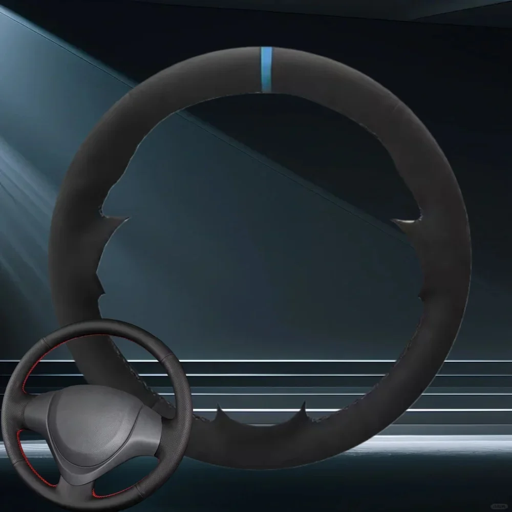 Premium Black Suede Leather Breathable Hand-Stitched Car Steering Wheel Cover