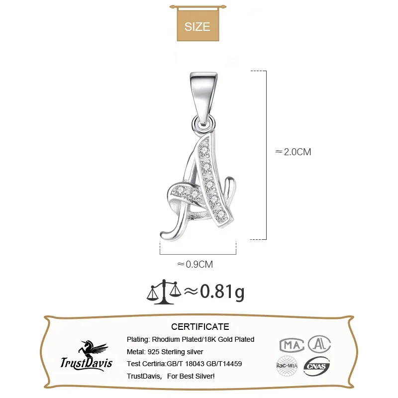 Silver Necklace Charms Pendant Necklace Silver Necklace Silver Pendant Trustdavis Real 925 Sterling Silver 26 Letter Shiny CZ Pendant For Women