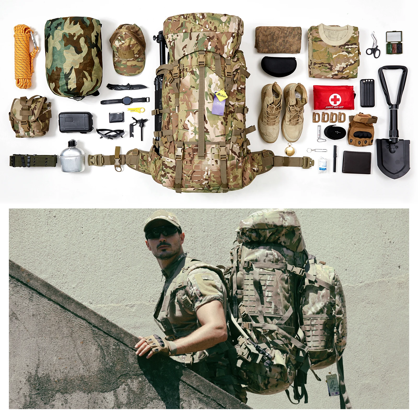 MT Military ILBE Army Large Rucksack with Detacheable Tactical Assault Backpack and Hydration Pack Metal Frame Multicam Olive 4