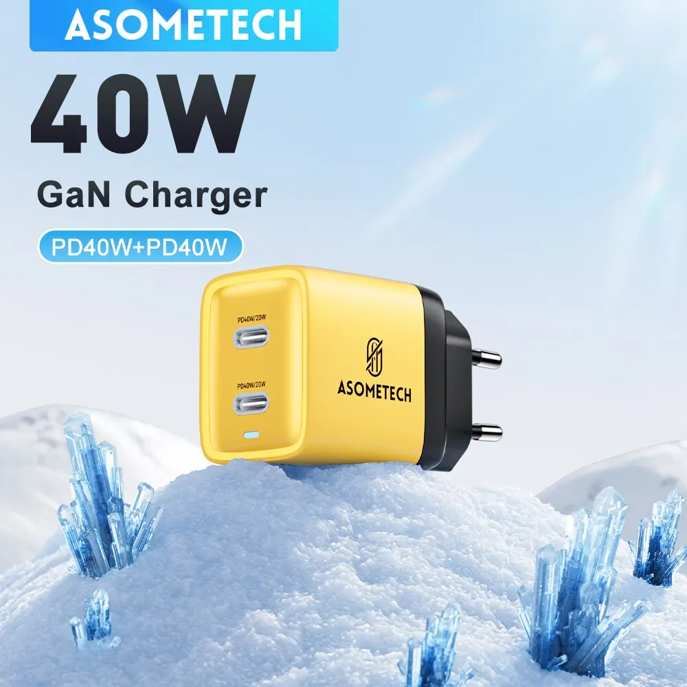 ASOMETECH 듀얼 USB C 타입 고속 충전기, 40W GaN 충전기, Q..